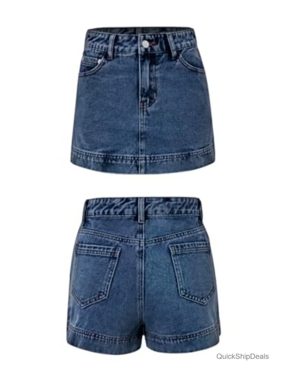 High Waisted A-Line Denim Skort with Pockets Stretchy Casual Summer Shorts